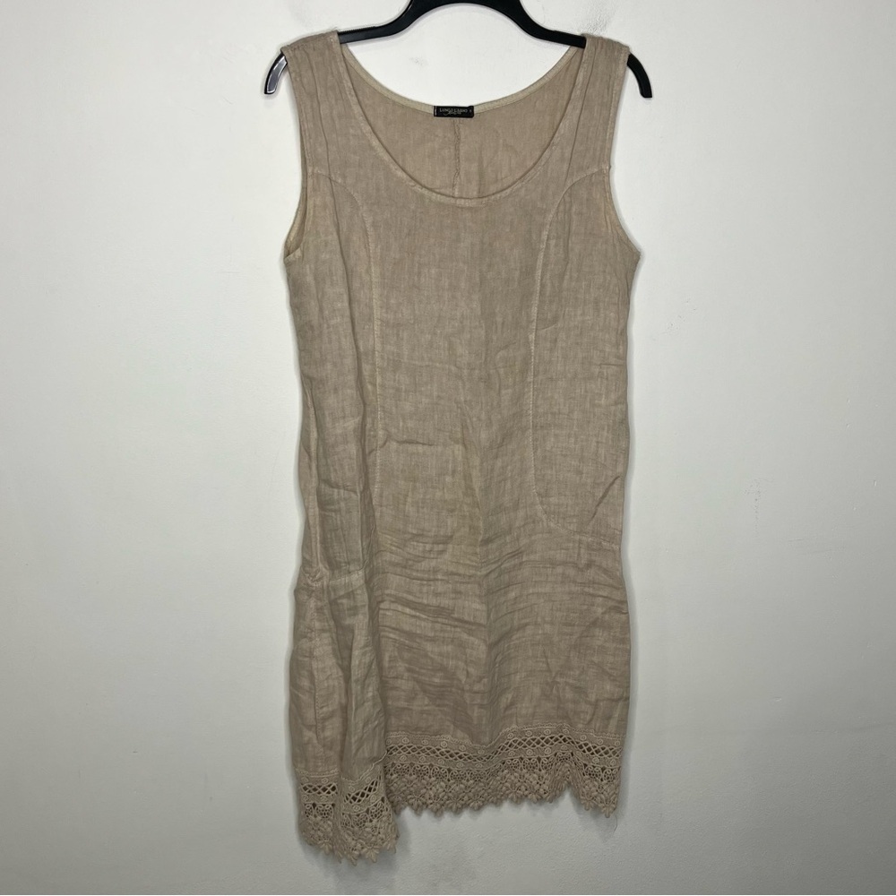 Lungo L’arno 100% linen dress tan sleeveless made in Italy women’s size small